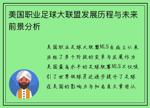 美国职业足球大联盟发展历程与未来前景分析