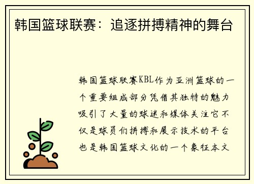 韩国篮球联赛:追逐拼搏精神的舞台